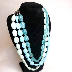 Pale Blue Three Strand Beaded Necklace
